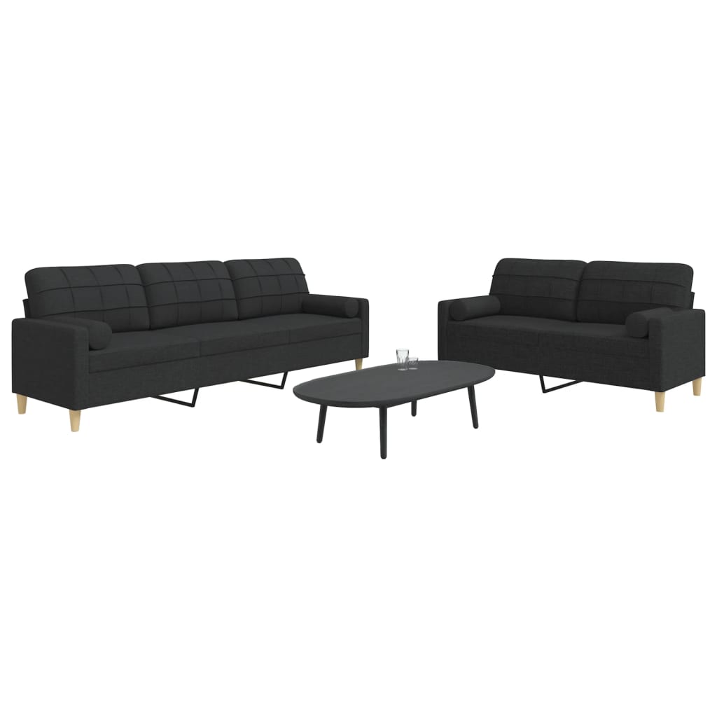 vidaXL 2-Piece Sofa Set with Throw Pillows Black Fabric