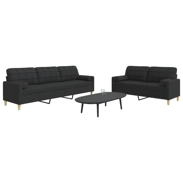 vidaXL 2-Piece Sofa Set with Throw Pillows Black Fabric