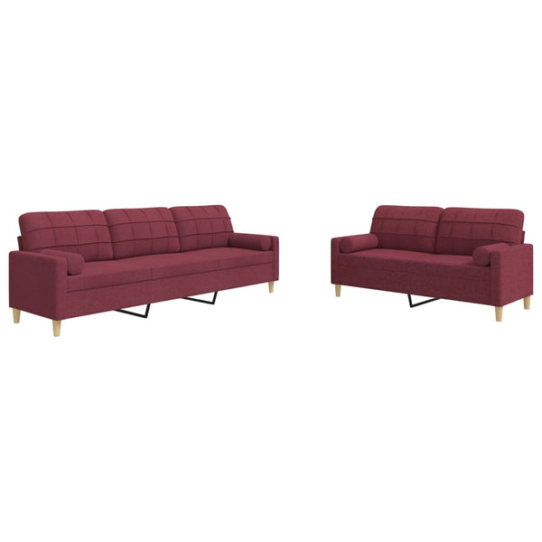 vidaXL 2-Piece Sofa Set with Throw Pillows Wine Red Fabric