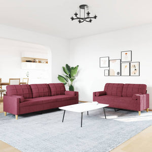 vidaXL 2-Piece Sofa Set with Throw Pillows Wine Red Fabric