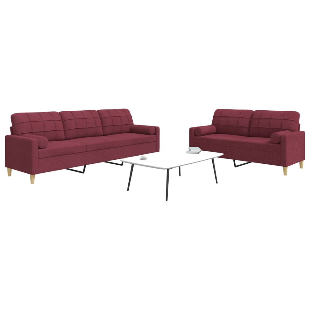 vidaXL 2-Piece Sofa Set with Throw Pillows Wine Red Fabric