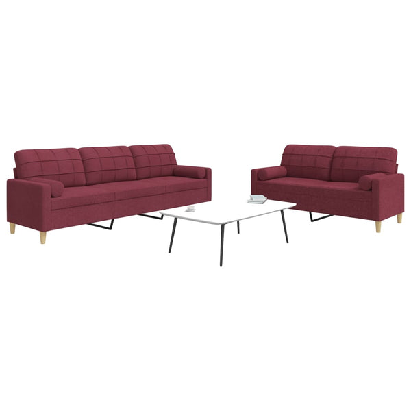 vidaXL 2-Piece Sofa Set with Throw Pillows Wine Red Fabric