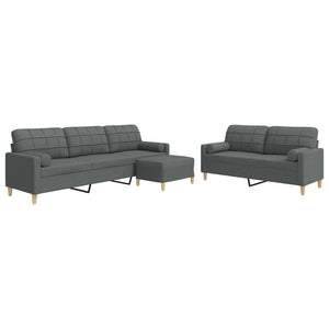 vidaXL 3-Piece Sofa Set with Footstool & Decorative Pillows Dark Grey Fabric