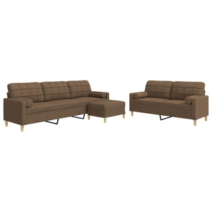 vidaXL 3-Piece Sofa Set with Ottoman & Decorative Pillows Brown Fabric