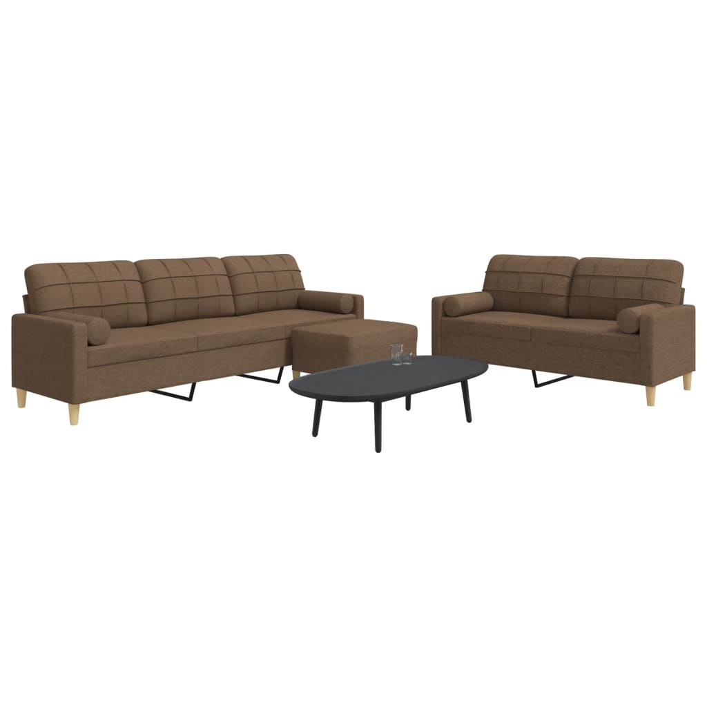vidaXL 3-Piece Sofa Set with Ottoman & Decorative Pillows Brown Fabric