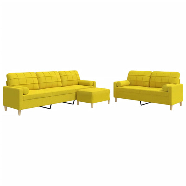vidaXL 3-Piece Sofa Set with Footstool & Decorative Pillows Light Yellow Fabric