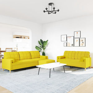 vidaXL 3-Piece Sofa Set with Footstool & Decorative Pillows Light Yellow Fabric