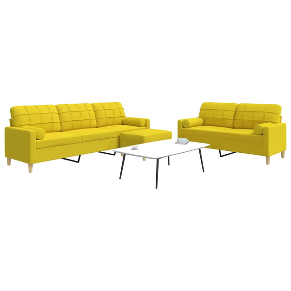 vidaXL 3-Piece Sofa Set with Footstool & Decorative Pillows Light Yellow Fabric