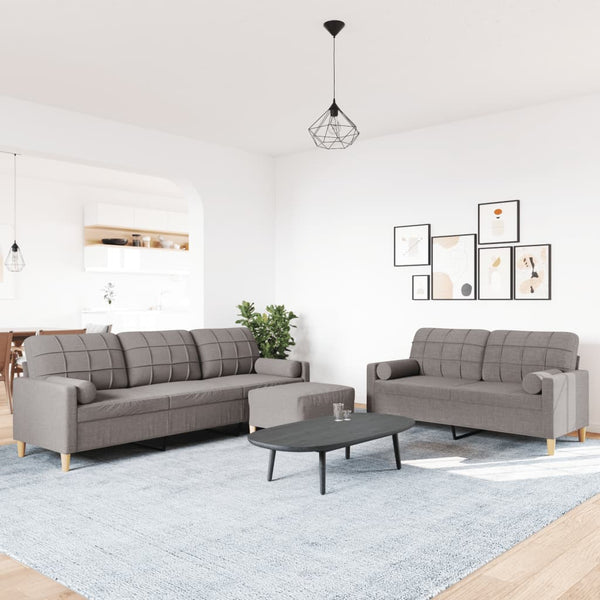 vidaXL 3-Piece Sofa Set with Footstool & Decorative Pillows Taupe Fabric
