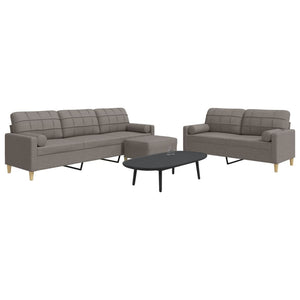 vidaXL 3-Piece Sofa Set with Footstool & Decorative Pillows Taupe Fabric