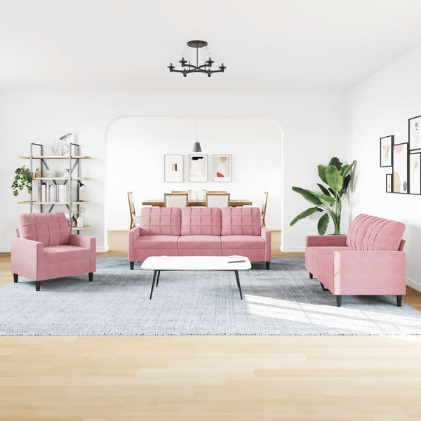 vidaXL 3-Piece Sofa Set with Cushions and Bolsters Pink Velvet