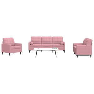 vidaXL 3-Piece Sofa Set with Cushions and Bolsters Pink Velvet