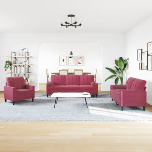 vidaXL 3-Piece Sofa Set with Cushions and Bolsters Wine Red Velvet