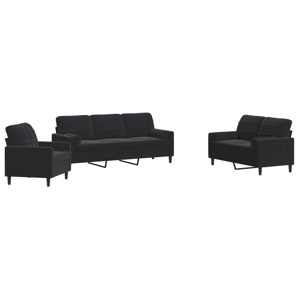 vidaXL 3-Piece Sofa Set with Cushions and Bolsters Black Velvet