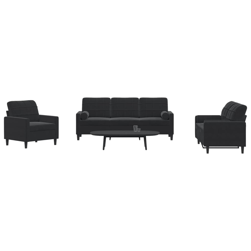 vidaXL 3-Piece Sofa Set with Cushions and Bolsters Black Velvet