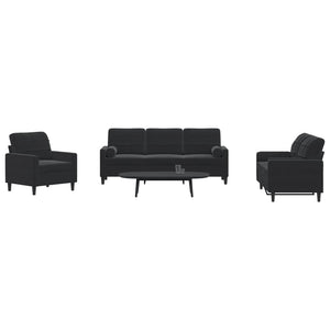 vidaXL 3-Piece Sofa Set with Cushions and Bolsters Black Velvet