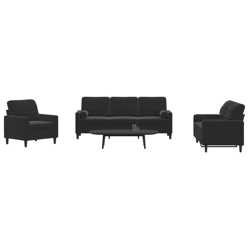 vidaXL 3-Piece Sofa Set with Cushions and Bolsters Black Velvet