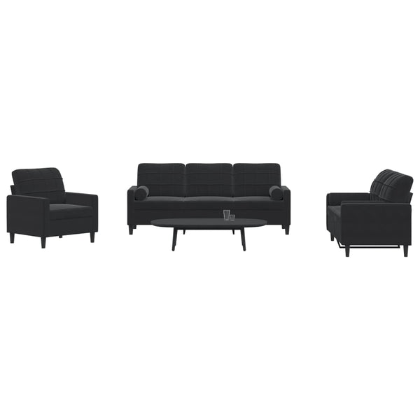 vidaXL 3-Piece Sofa Set with Cushions and Bolsters Black Velvet