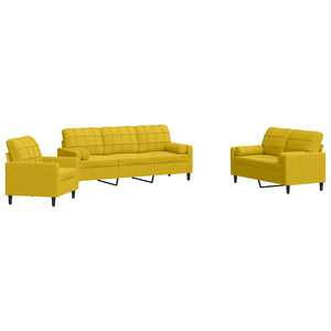 vidaXL 3-Piece Sofa Set with Cushions and Bolster Pillows Yellow Velvet
