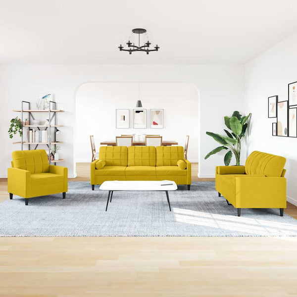 vidaXL 3-Piece Sofa Set with Cushions and Bolster Pillows Yellow Velvet