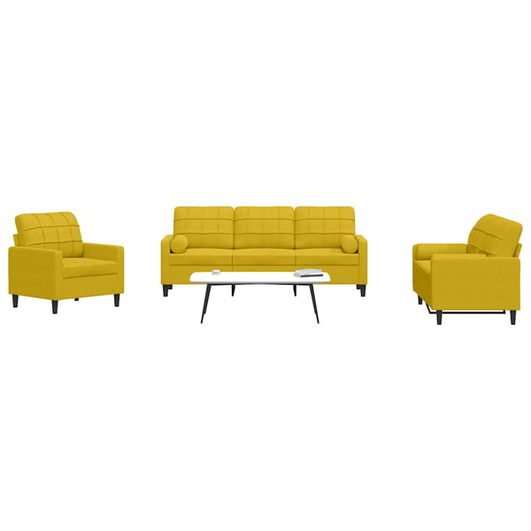 vidaXL 3-Piece Sofa Set with Cushions and Bolster Pillows Yellow Velvet