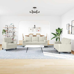 vidaXL 3-Piece Sofa Set with Cushions and Bolsters Cream Velvet