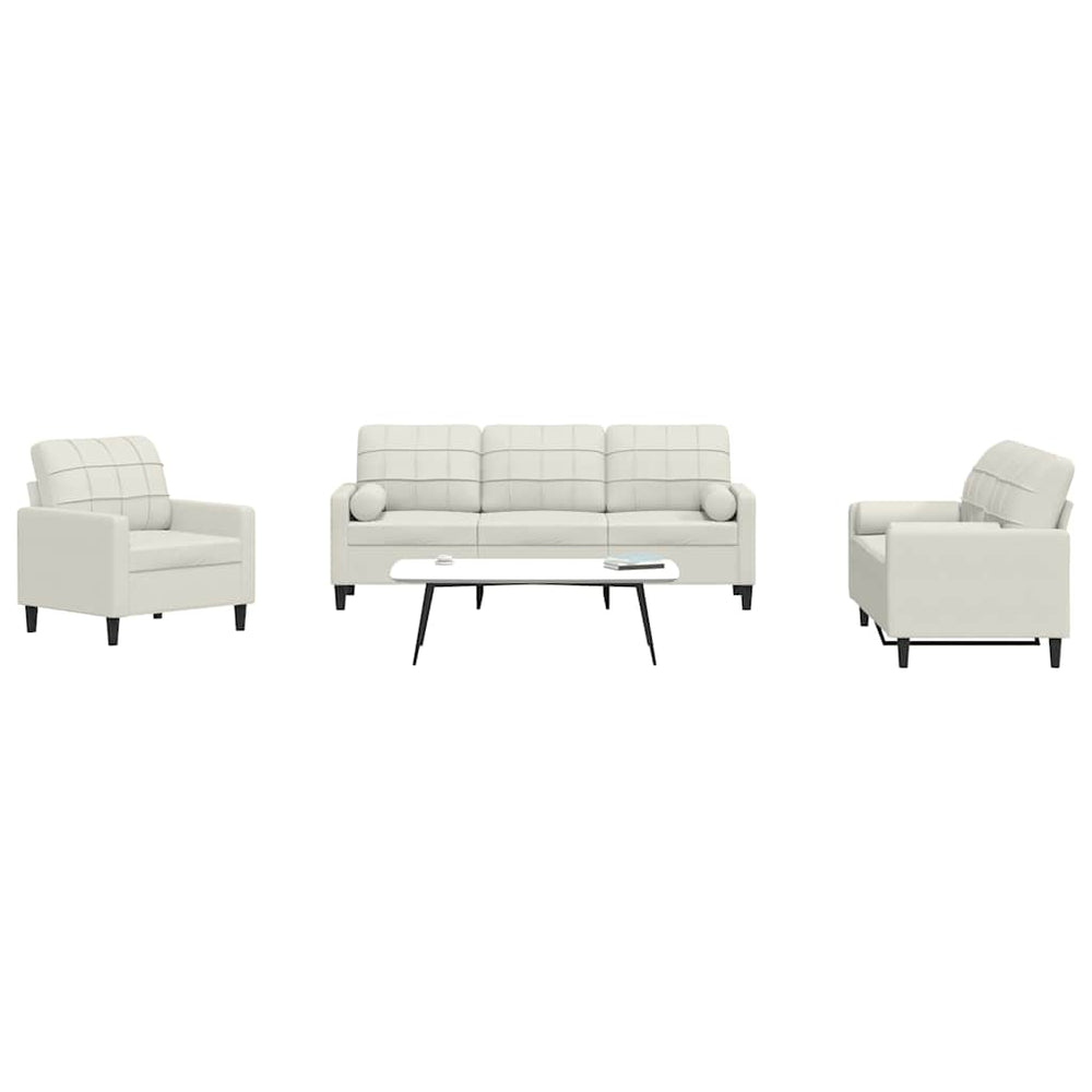 vidaXL 3-Piece Sofa Set with Cushions and Bolsters Cream Velvet