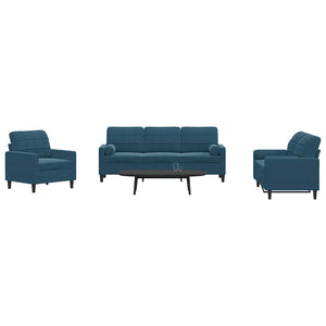 vidaXL 3-Piece Sofa Set with Cushions and Bolsters Blue Velvet