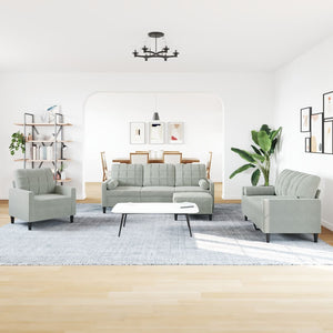 vidaXL 4-Piece Sofa Set with Cushions and Bolsters Light Grey Velvet