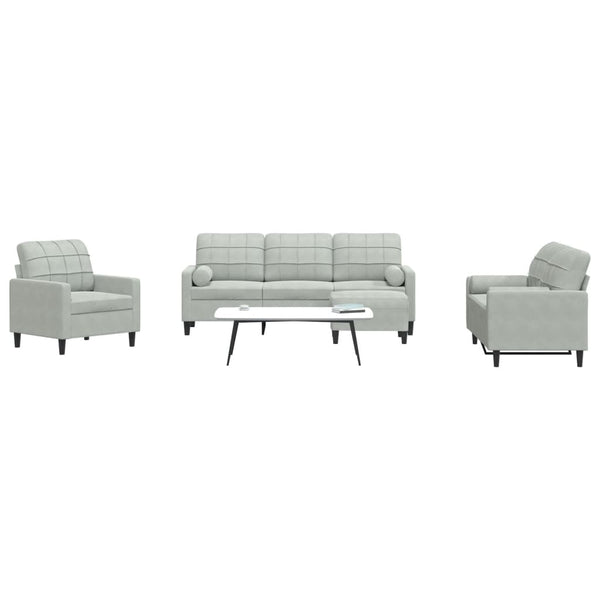 vidaXL 4-Piece Sofa Set with Cushions and Bolsters Light Grey Velvet