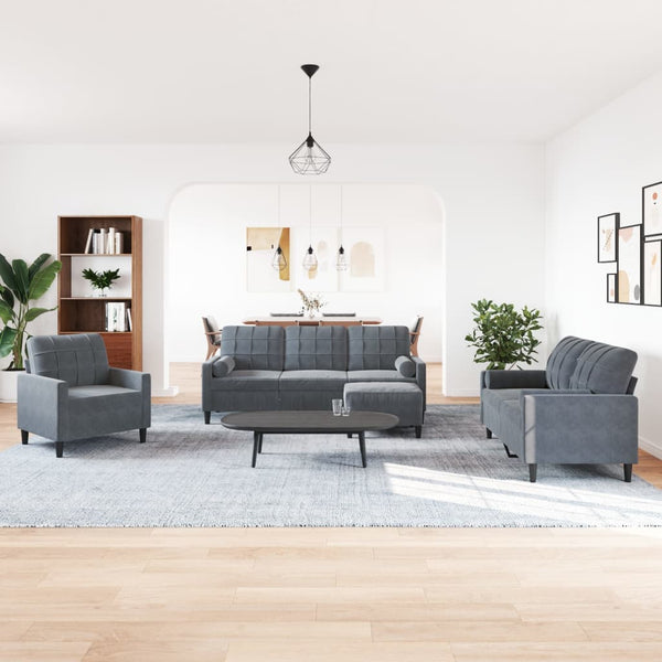 vidaXL 4-Piece Sofa Set with Cushions and Bolsters Dark Grey Velvet