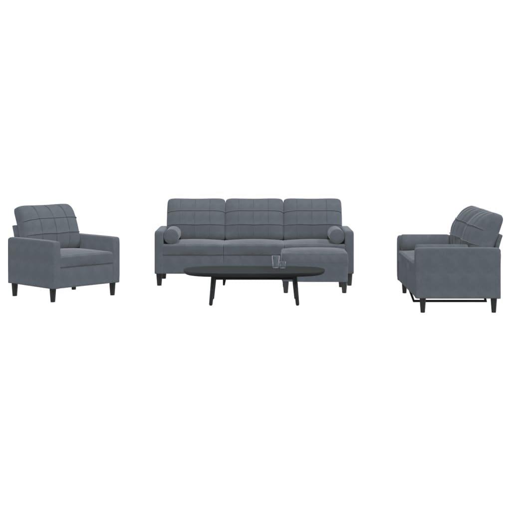 vidaXL 4-Piece Sofa Set with Cushions and Bolsters Dark Grey Velvet