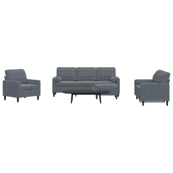 vidaXL 4-Piece Sofa Set with Cushions and Bolsters Dark Grey Velvet