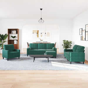 vidaXL 4-Piece Sofa Set with Cushions and Bolsters Dark Green Velvet