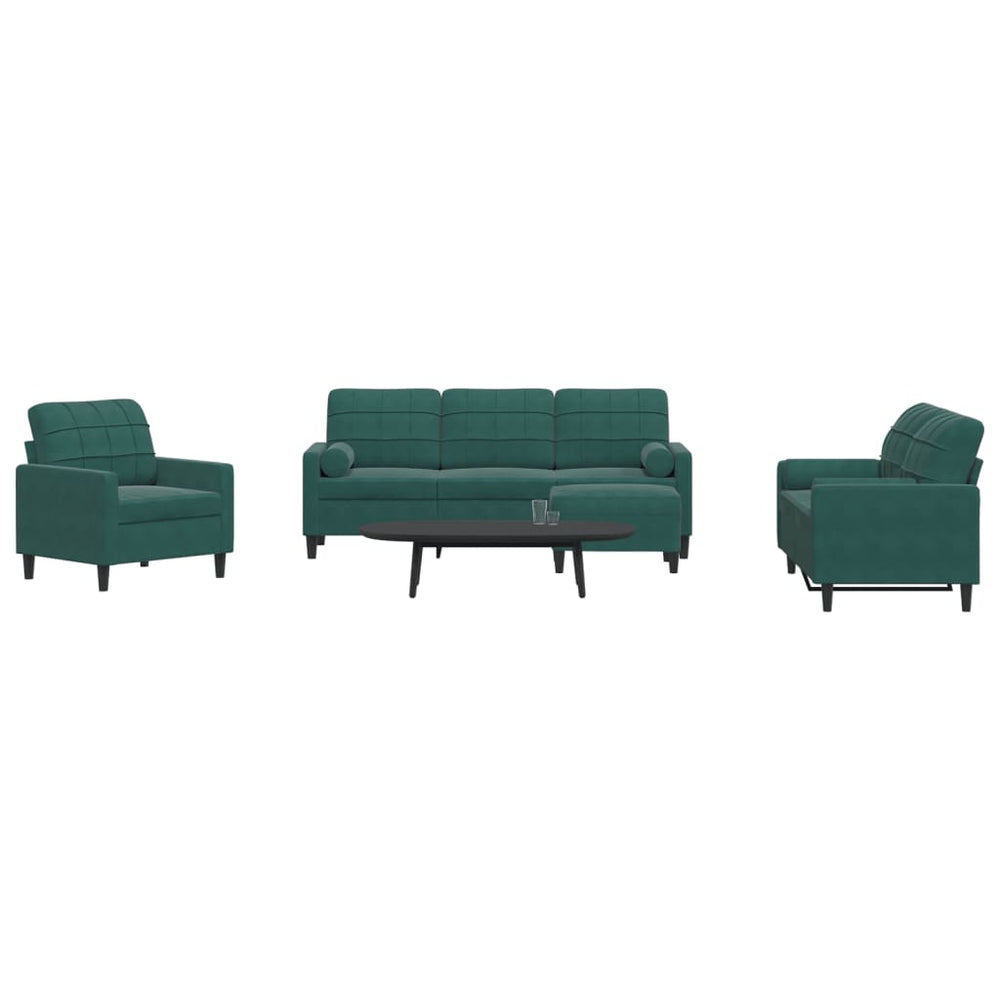 vidaXL 4-Piece Sofa Set with Cushions and Bolsters Dark Green Velvet