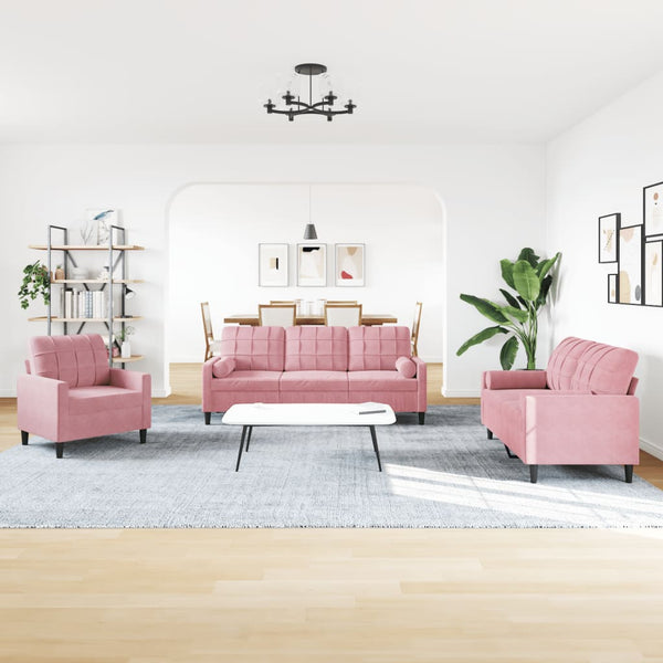 vidaXL 4-Piece Sofa Set with Cushions and Bolsters Pink Velvet