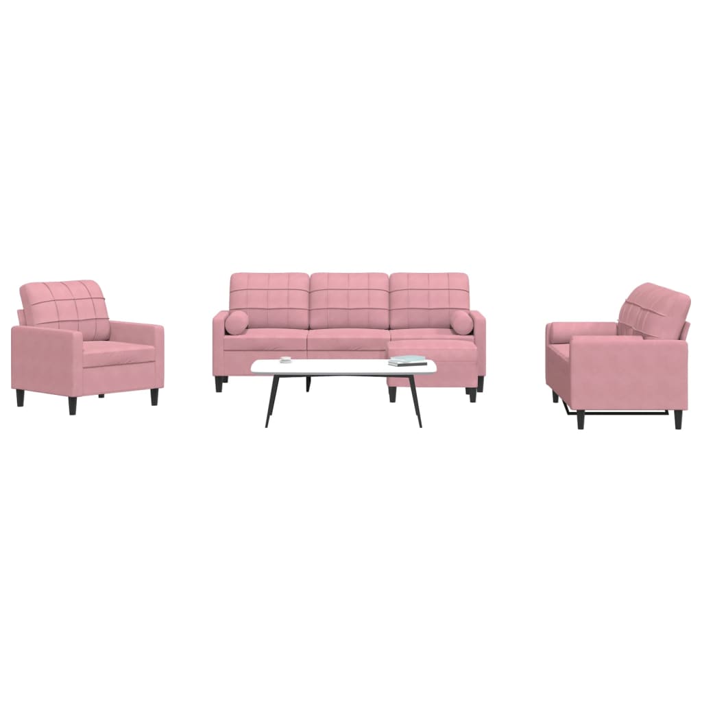 vidaXL 4-Piece Sofa Set with Cushions and Bolsters Pink Velvet