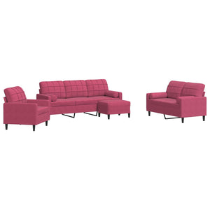 vidaXL 4-Piece Sofa Set with Cushions and Bolsters Wine Red Velvet