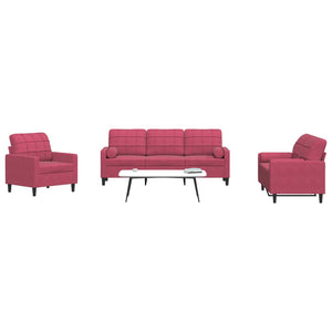 vidaXL 4-Piece Sofa Set with Cushions and Bolsters Wine Red Velvet