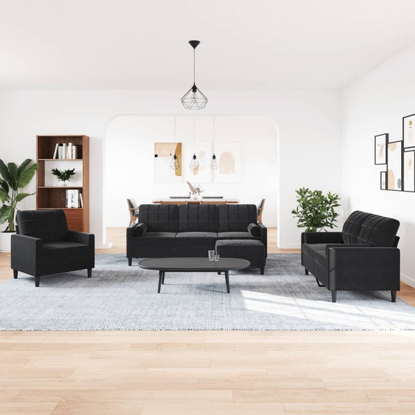 vidaXL 4-Piece Sofa Set with Cushions and Bolsters Black Velvet