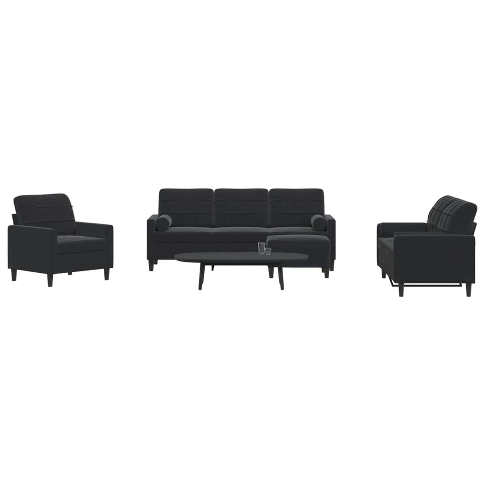vidaXL 4-Piece Sofa Set with Cushions and Bolsters Black Velvet
