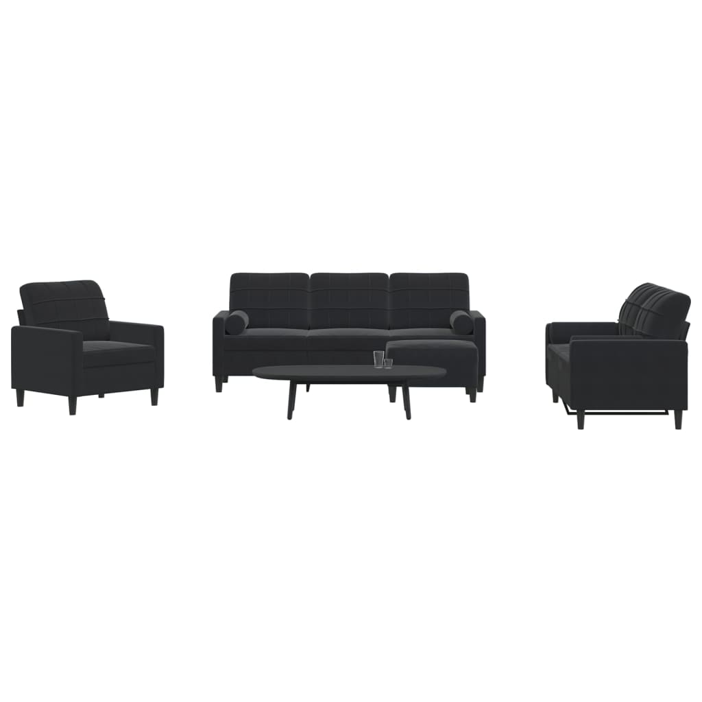 vidaXL 4-Piece Sofa Set with Cushions and Bolsters Black Velvet