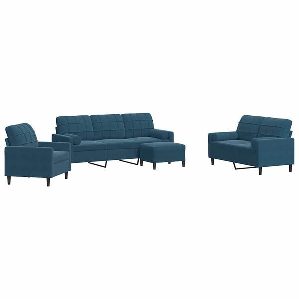 vidaXL 4-Piece Sofa Set with Cushions and Bolsters Blue Velvet