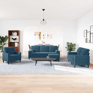 vidaXL 4-Piece Sofa Set with Cushions and Bolsters Blue Velvet