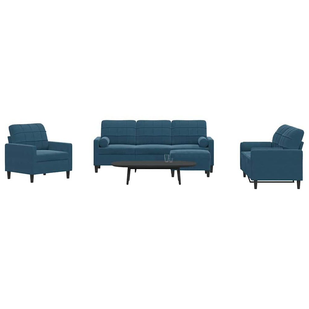 vidaXL 4-Piece Sofa Set with Cushions and Bolsters Blue Velvet