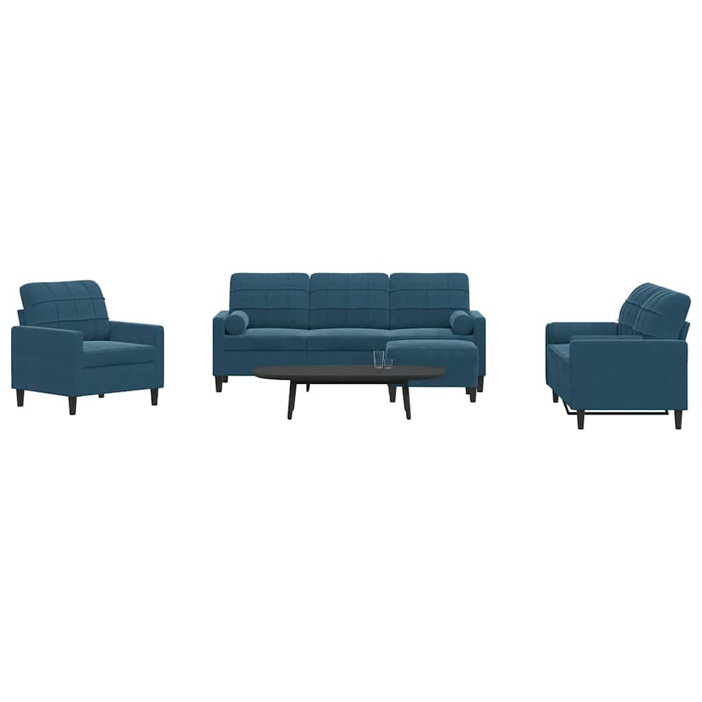 vidaXL 4-Piece Sofa Set with Cushions and Bolsters Blue Velvet