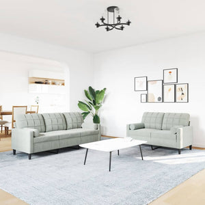 vidaXL 2-Piece Sofa Set with Cushions and Bolsters Light Grey Velvet