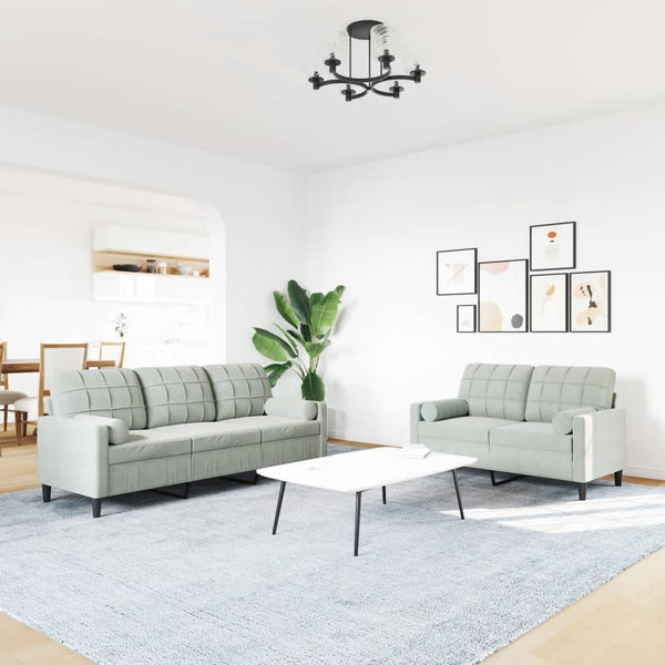 vidaXL 2-Piece Sofa Set with Cushions and Bolsters Light Grey Velvet