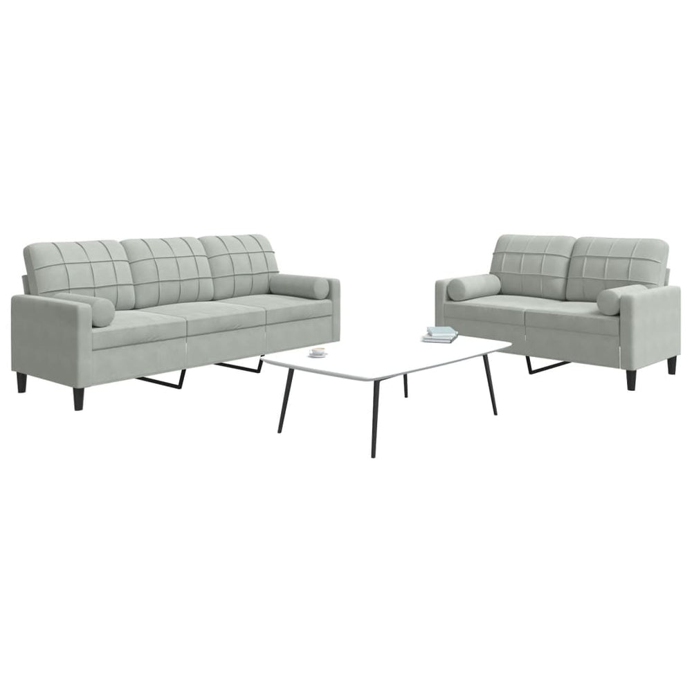 vidaXL 2-Piece Sofa Set with Cushions and Bolsters Light Grey Velvet