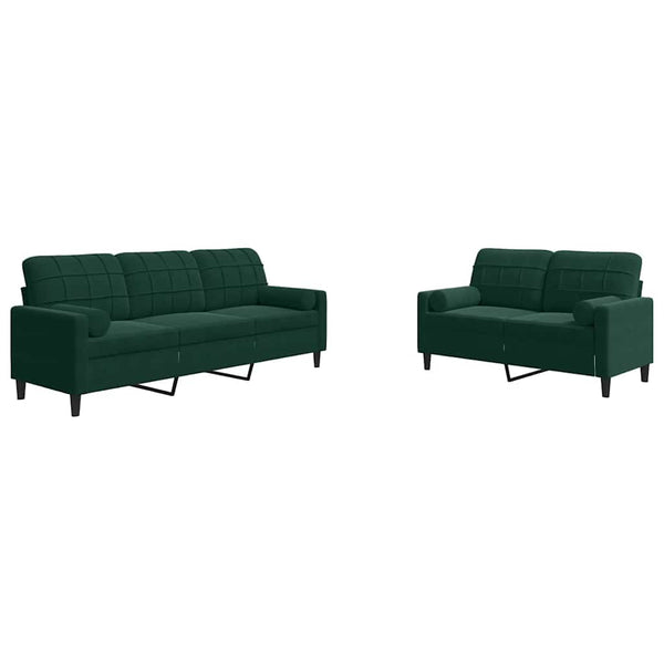 vidaXL 2-Piece Sofa Set with Cushions and Bolsters Dark Green Velvet